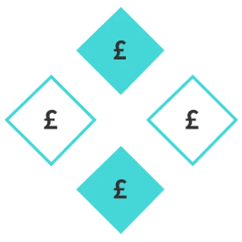 Illustration of 4 blue diamonds with pound symbols