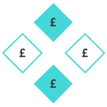 Illustration of 4 blue diamonds with pound symbols
