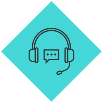 Illustration of a blue diamond with a customer care headset icon