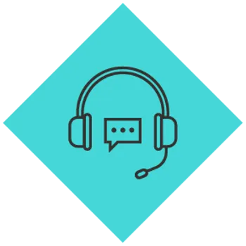 Illustration of a blue diamond with a customer care headset icon