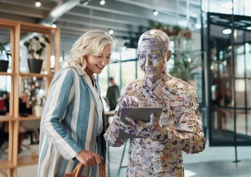 Ernie With A Client Flagstone For Business