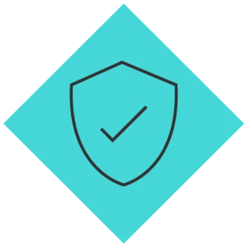 Illustration of a blue diamond with a shield and a tick symbol