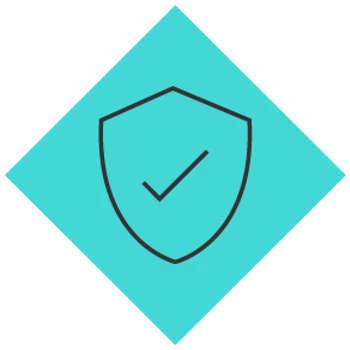 Illustration of a blue diamond with a shield and a tick symbol